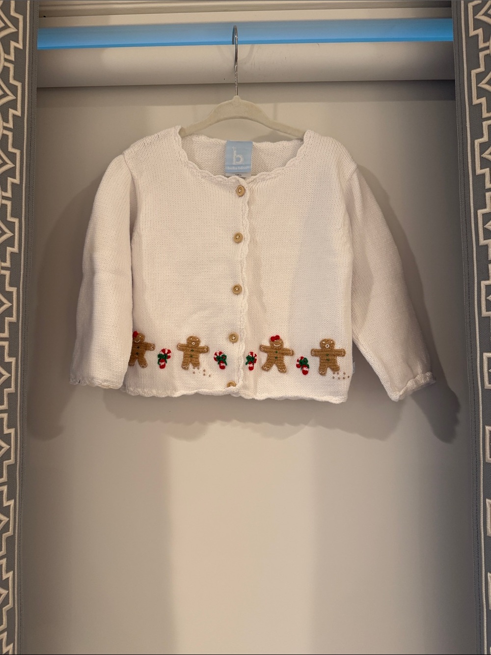 bella bliss White Knit Cardigan with Gingerbread Trim